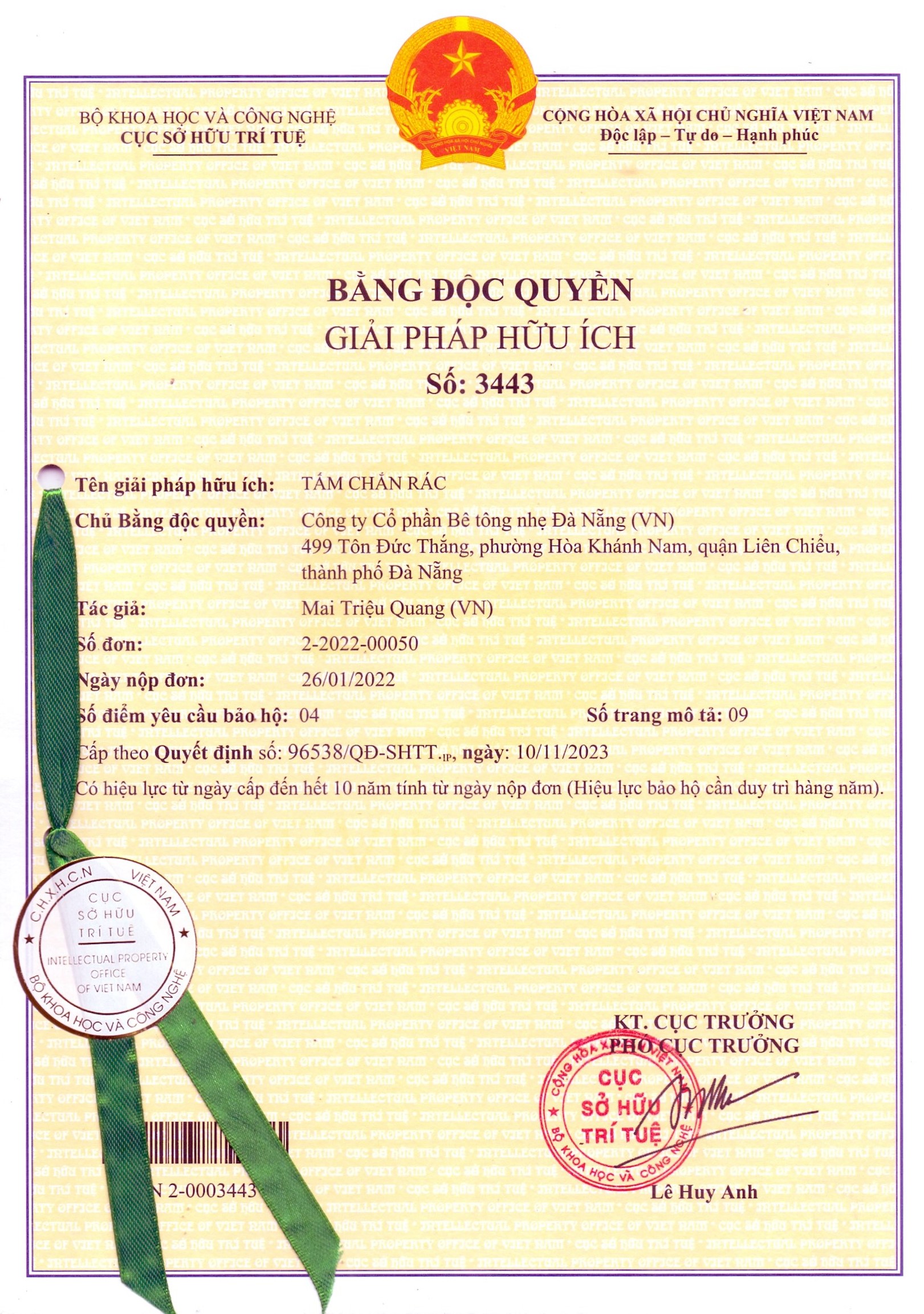 BẰNG ĐỘC QUYỀN GIẢI PHÁP HỮU ÍCH